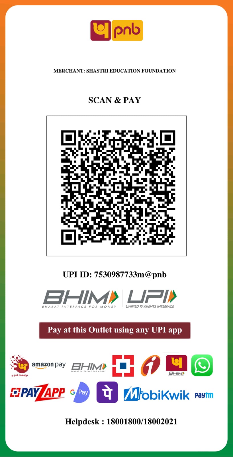 Shastri Education Foundation Donation QR Code